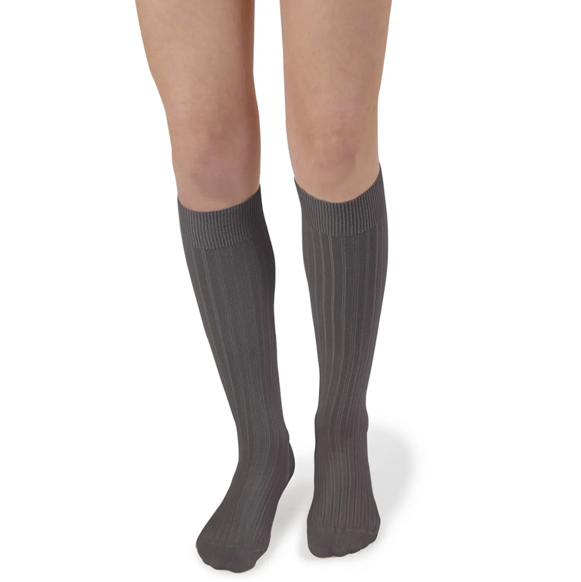 La Haute Ribbed Knee High Socks in Gris Galet by Collegien