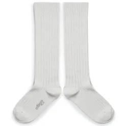 La Haute Ribbed Knee High Socks in Blanc Neige by Collegien