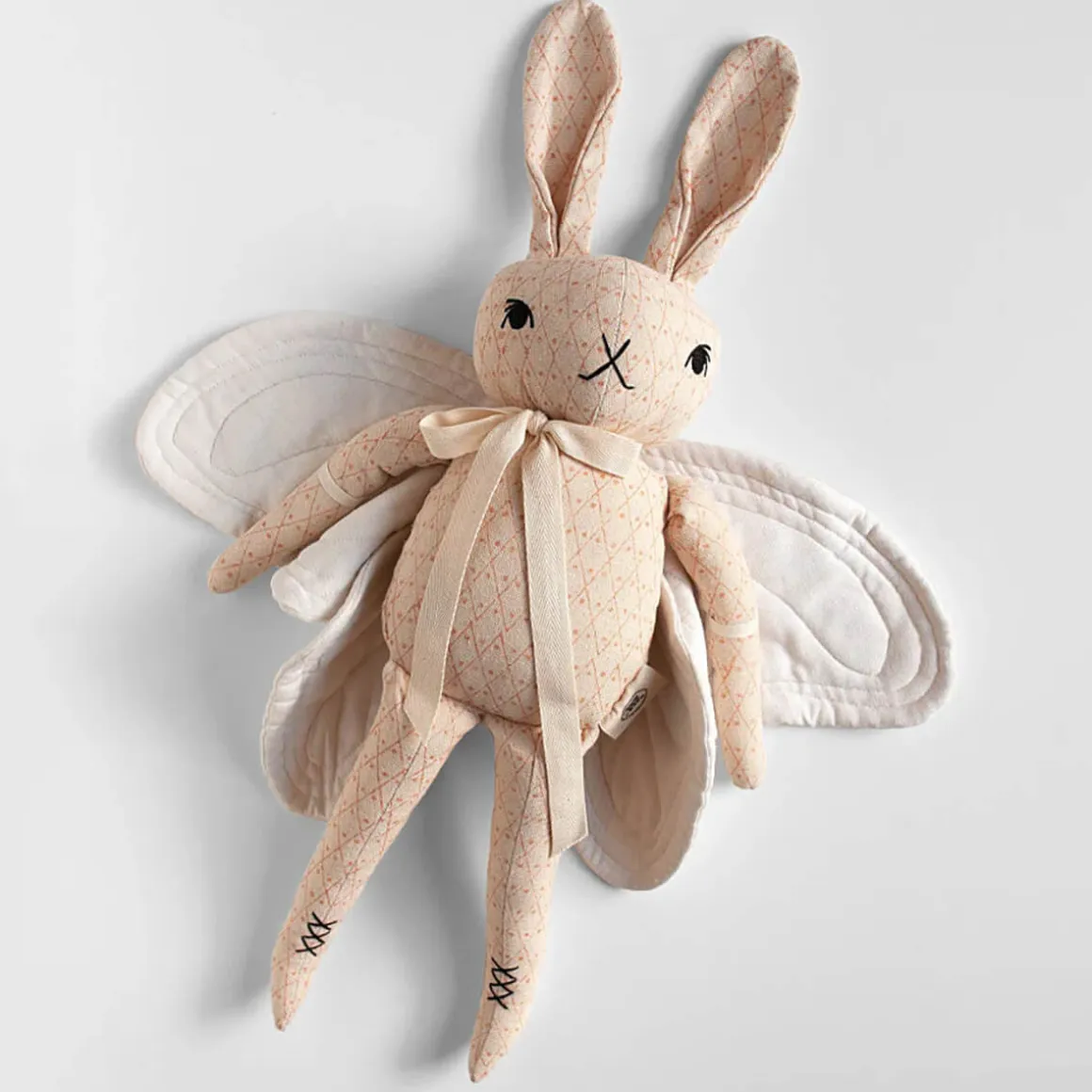 Large Butterfly Rabbit in Cream and Pink Block Print by Polka Dot Club