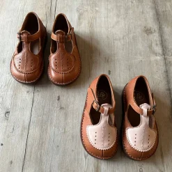 Laura Two Tone Perforated Sandals in Cuoio Brown / Soft Pink by PèPè - Last Ones In Stock - EUR 24-25