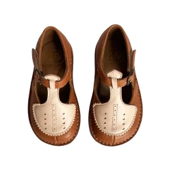 Laura Two Tone Perforated Sandals in Cuoio Brown / Soft Pink by PèPè - Last Ones In Stock - EUR 24-25