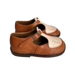Laura Two Tone Perforated Sandals in Cuoio Brown / Soft Pink by PèPè - Last Ones In Stock - EUR 24-25