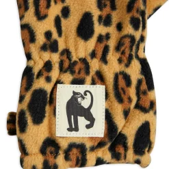 Leopard Fleece Mittens in Brown by Mini Rodini