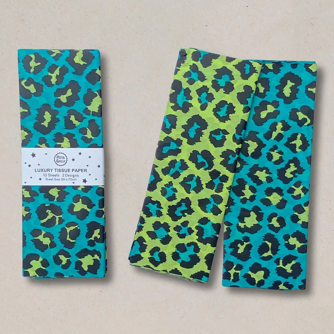 Leopard Luxury Tissue Paper (Pack of 10 Sheets) in Jade / Apple by Petra Boase