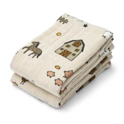 Lewis Muslin Cloths in Farm / Sandy by Liewood (2 Pack)
