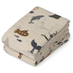 Lewis Muslin Cloths in Sea Creature / Sandy by Liewood (2 Pack)