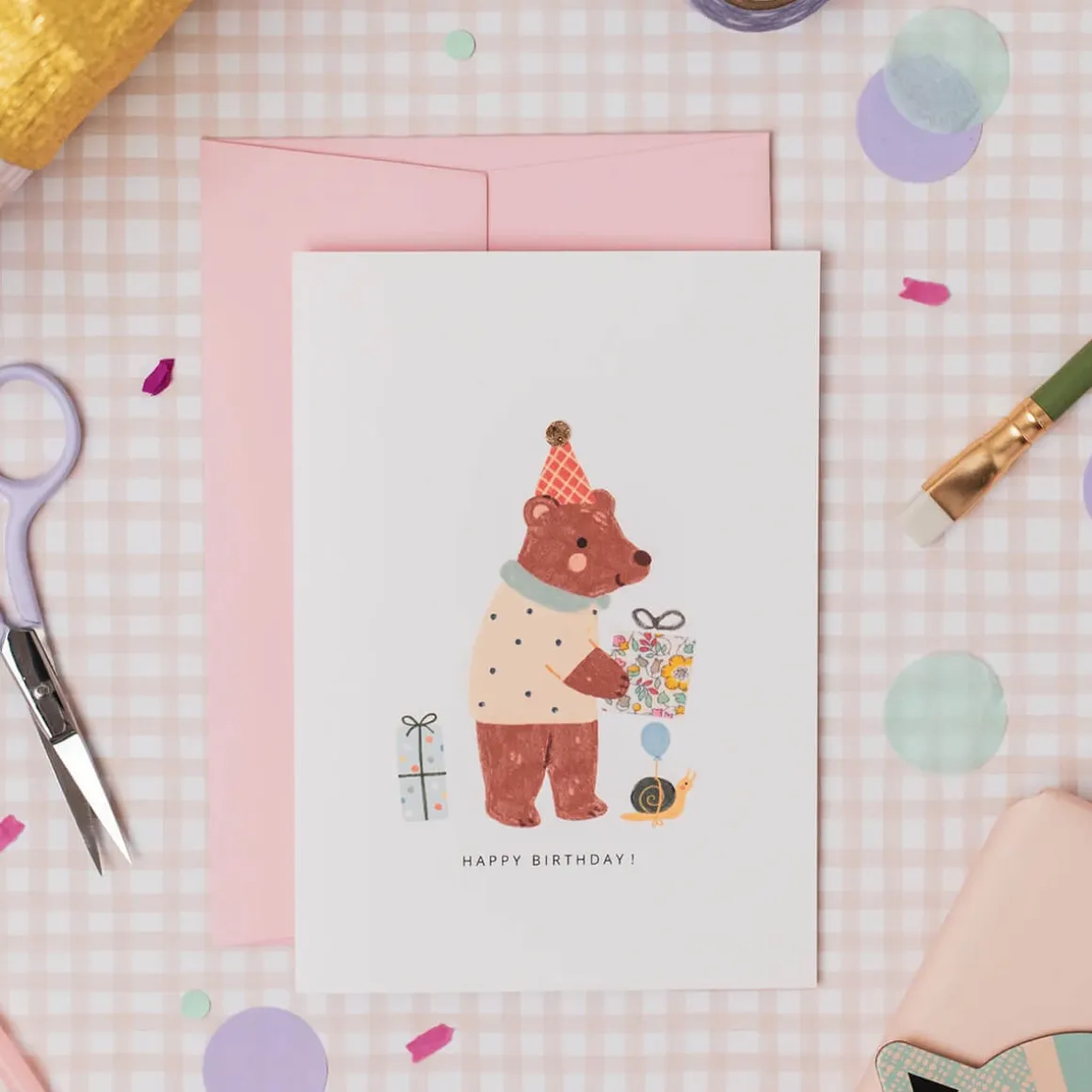 Liberty Bear Birthday Greetings Card in Katie & Millie Liberty Print by The Charming Press