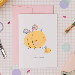 Liberty Bee New Baby Greetings Card in Wiltshire Bud Liberty Print by The Charming Press