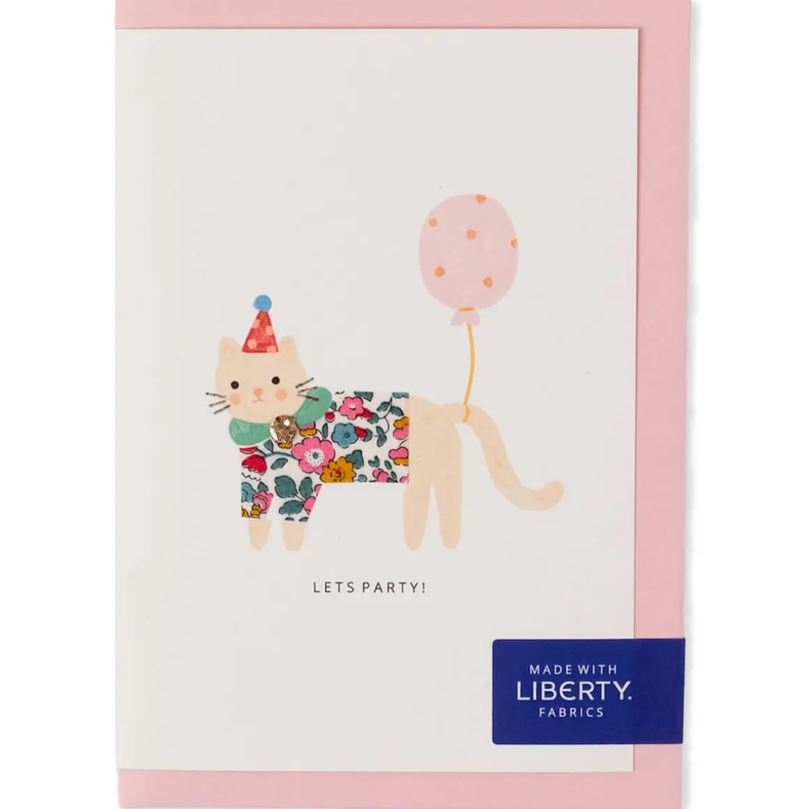 Liberty Party Cat Birthday Greetings Card in Betsy Ann Liberty Print by The Charming Press