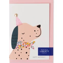 Liberty Spotty Dog Birthday Greetings Card in Wiltshire Bud Liberty Print by The Charming Press