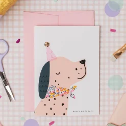 Liberty Spotty Dog Birthday Greetings Card in Wiltshire Bud Liberty Print by The Charming Press