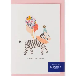 Liberty Zebra Birthday Greetings Card in Wiltshire Bud Liberty Print by The Charming Press