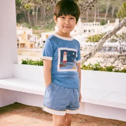 Lighthouse Collage Ringer Tee in Blueslate by Misha & Puff