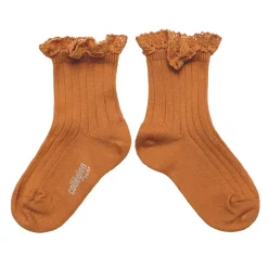 Lili Lace Trim Ribbed Ankle Socks in Terracotta by Collegien