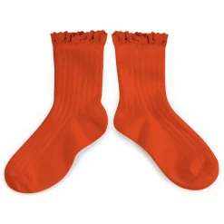 Lili Lace Trim Ribbed Ankle Socks in Orange Confite by Collegien