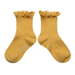 Lili Lace Trim Ribbed Ankle Socks in Camomille by Collegien