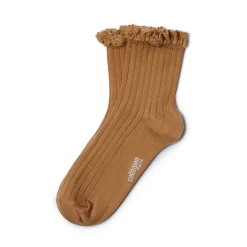Lili Lace Trim Ribbed Ankle Socks in Caramel Au Buerre Salé by Collegien