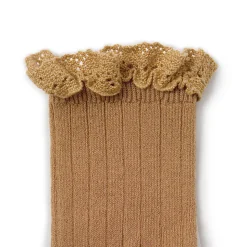 Lili Lace Trim Ribbed Ankle Socks in Caramel Au Buerre Salé by Collegien