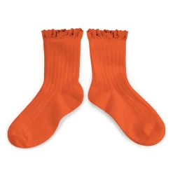 Lili Lace Trim Ribbed Ankle Socks in Potiron by Collegien