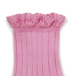 Lili Lace Trim Ribbed Ankle Socks in Rose Bonbon by Collegien