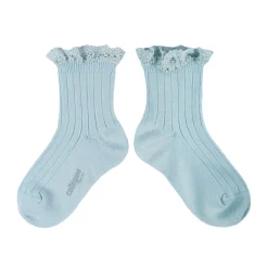 Lili Lace Trim Ribbed Ankle Socks in Glacier by Collegien