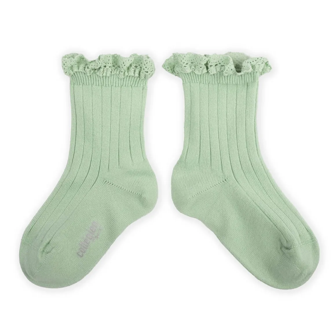 Lili Lace Trim Ribbed Ankle Socks in Verveine by Collegien