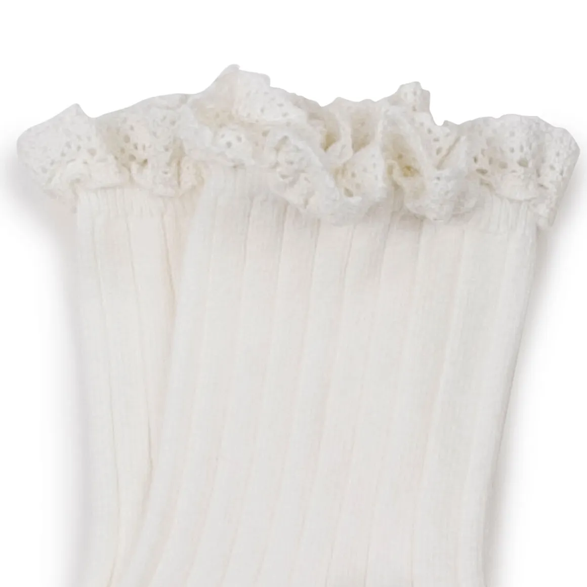 Lili Lace Trim Ribbed Ankle Socks in Blanc Neige by Collegien