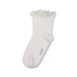 Lili Lace Trim Ribbed Ankle Socks in Blanc Neige by Collegien