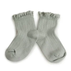 Lili Lace Trim Ribbed Ankle Socks in Aigue Marine by Collegien
