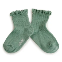 Lili Lace Trim Ribbed Ankle Socks in Celadon by Collegien