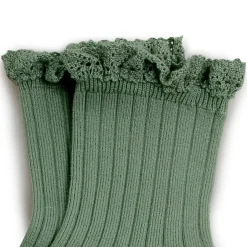 Lili Lace Trim Ribbed Ankle Socks in Celadon by Collegien
