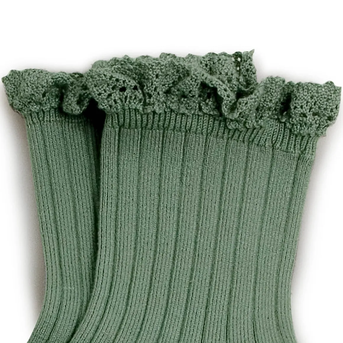 Lili Lace Trim Ribbed Ankle Socks in Celadon by Collegien
