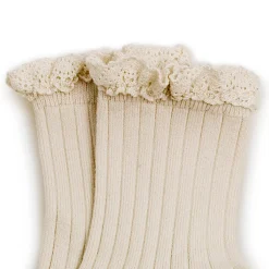 Lili Lace Trim Ribbed Ankle Socks in Doux Agneaux by Collegien