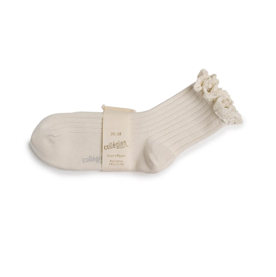 Lili Lace Trim Ribbed Ankle Socks in Doux Agneaux by Collegien