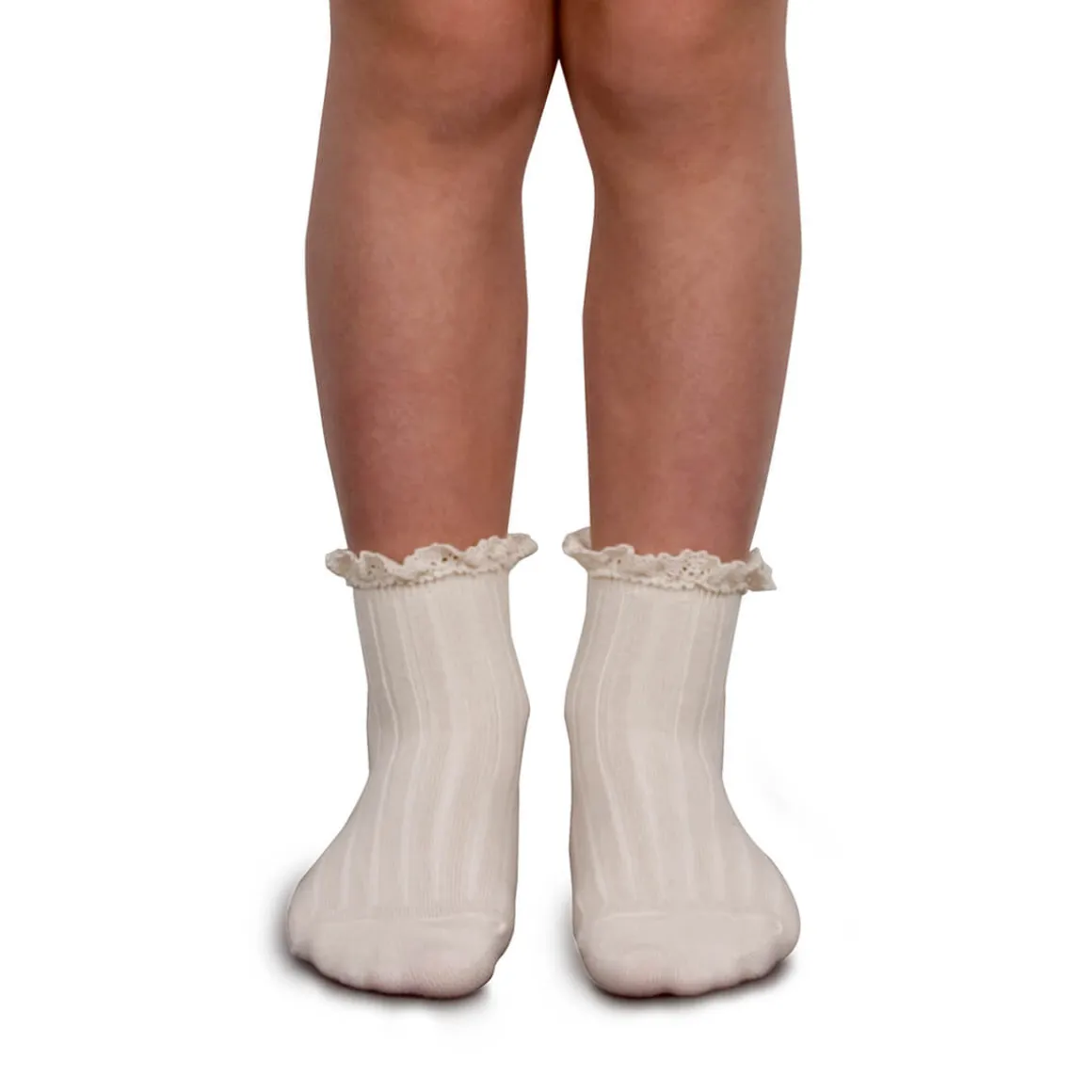 Lili Lace Trim Ribbed Ankle Socks in Doux Agneaux by Collegien