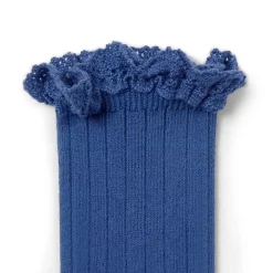 Lili Lace Trim Ribbed Ankle Socks in Bleu Saphir by Collegien