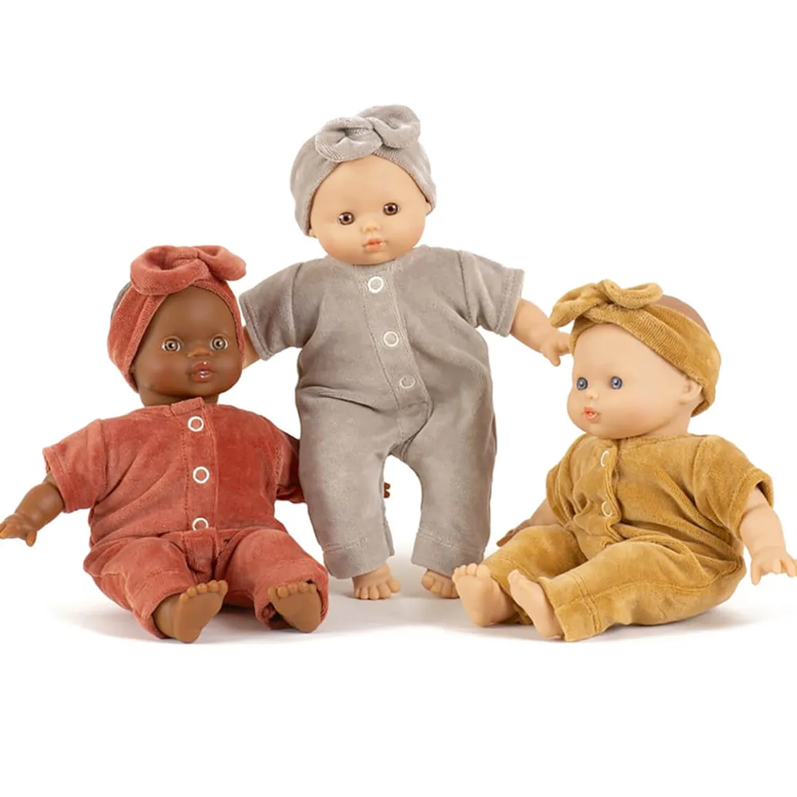 Lili Romper and Headband Set (28cm Doll) in Pearl Grey Velour by Minikane