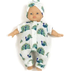 Lili Romper and Headband Set (28cm Doll) in Baby Peacock Print by Minikane