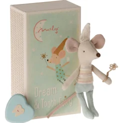 Little Brother Tooth Fairy Mouse (Stripy Top) in a Matchbox by Maileg