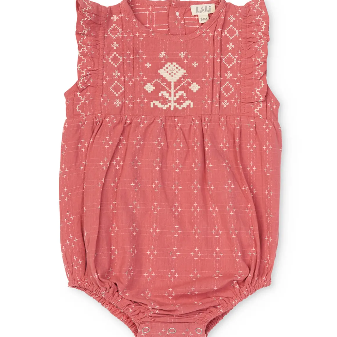 Little Floral Romper in Coral Cross Stitch by Lali