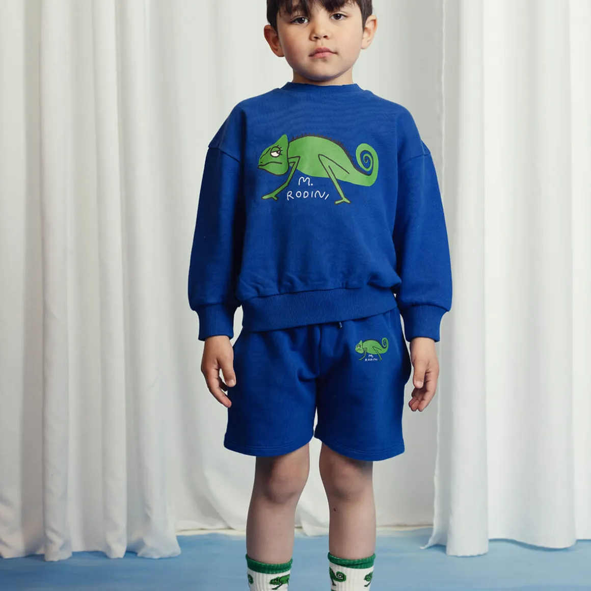 Lizard Sweatshorts in Blue by Mini Rodini
