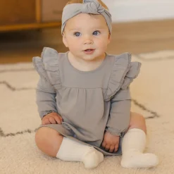 Long Sleeve Flutter Dress in Dusty Blue by Quincy Mae