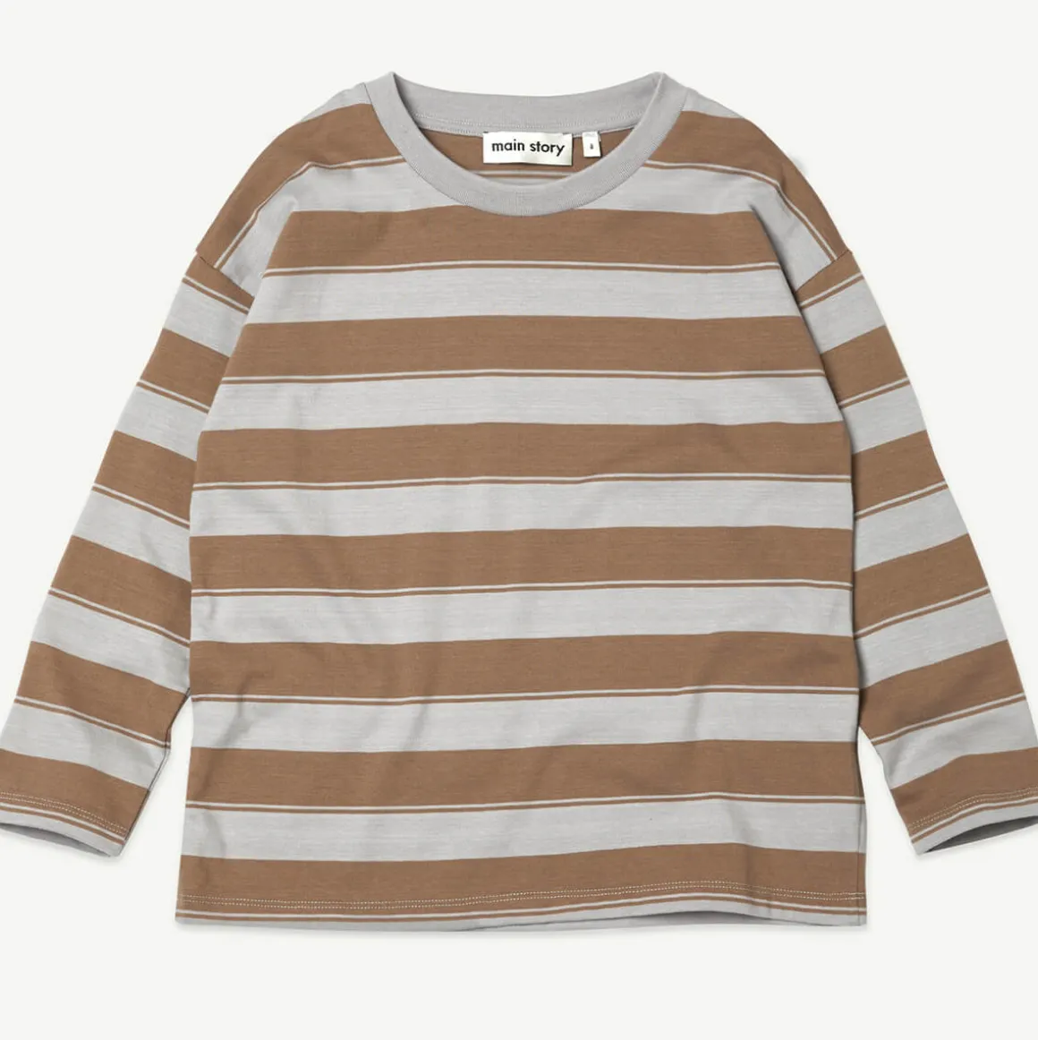 Long Sleeve T-Shirt in Dapple Grey and Bark Stripe by Main Story - Last One In Stock - 6 Years