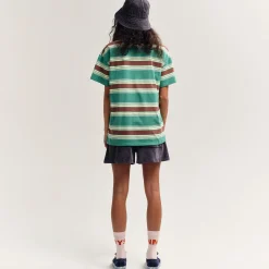 Loose T-Shirt in Bottle Green Stripe by Main Story