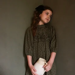 Margot Dress in Khaki Green Broderie Anglaise by Bonjour - Last Ones In Stock - 4-8 Years
