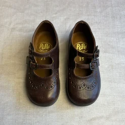 Marie Double Velcro Strap Ballerinas in Moro Brown by PèPè