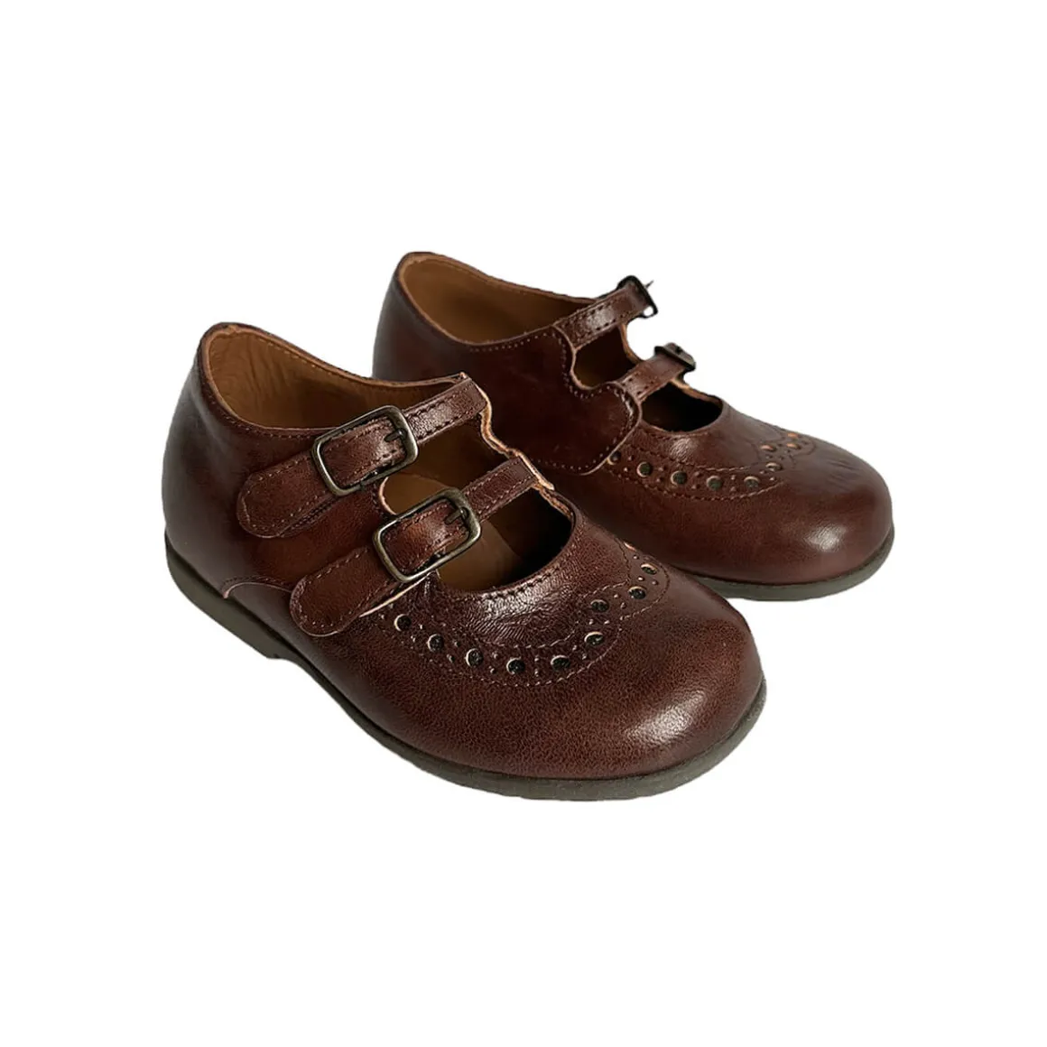 Marie Double Velcro Strap Ballerinas in Moro Brown by PèPè