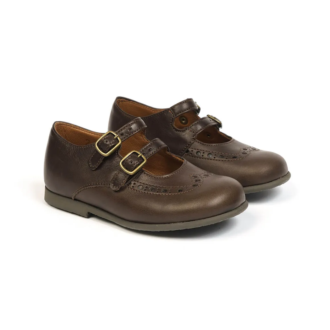 Marie Double Velcro Strap Ballerinas in Moro Brown by PèPè