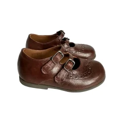 Marie Double Velcro Strap Ballerinas in Moro Brown by PèPè