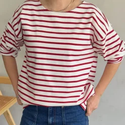 Marseille Boat Neck Top in Red Stripe by Le Bon Shoppe
